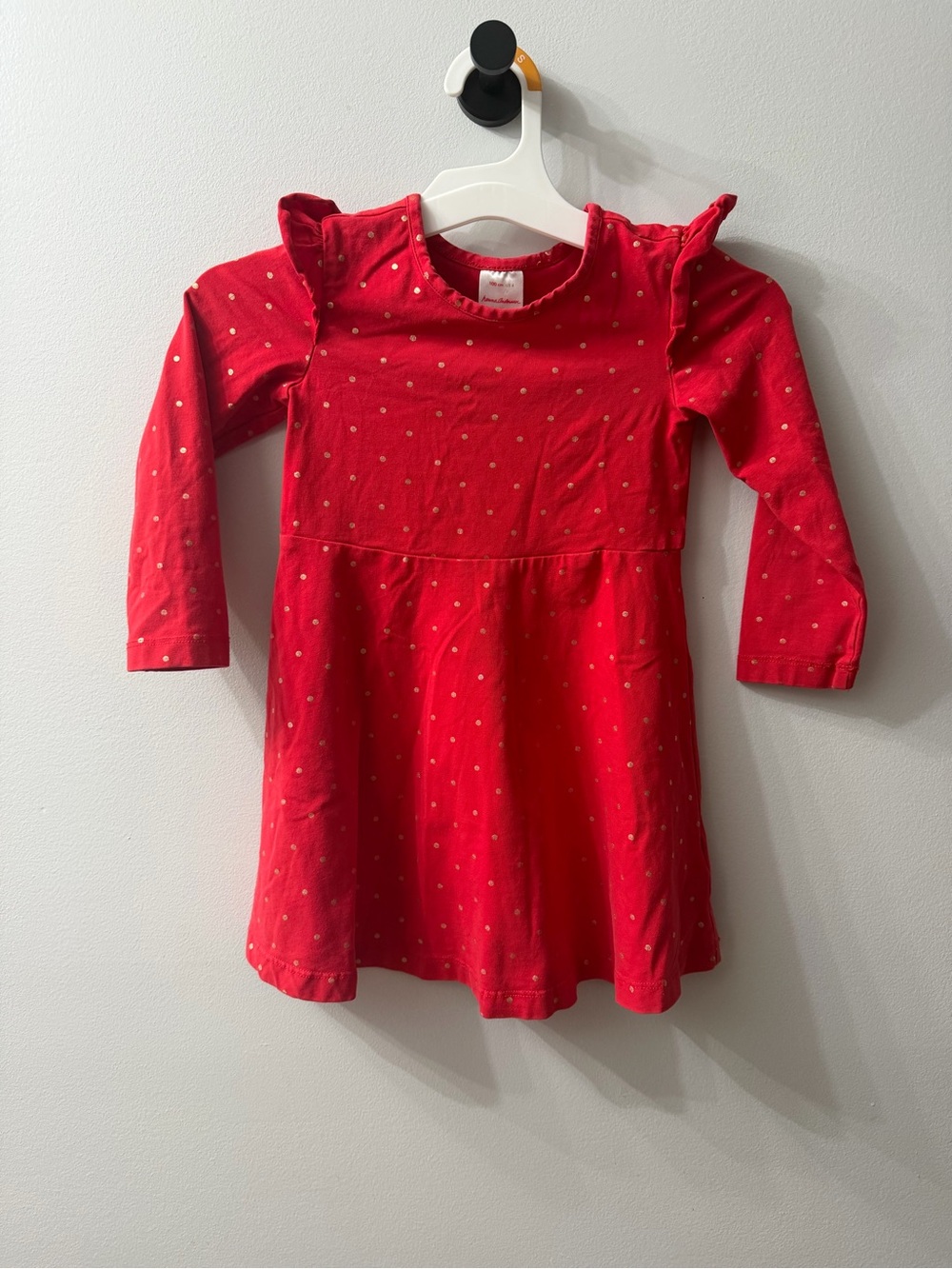 Hanna Andersson Red Long-Sleeve Dress with Gold Dot Accents holiday attire
